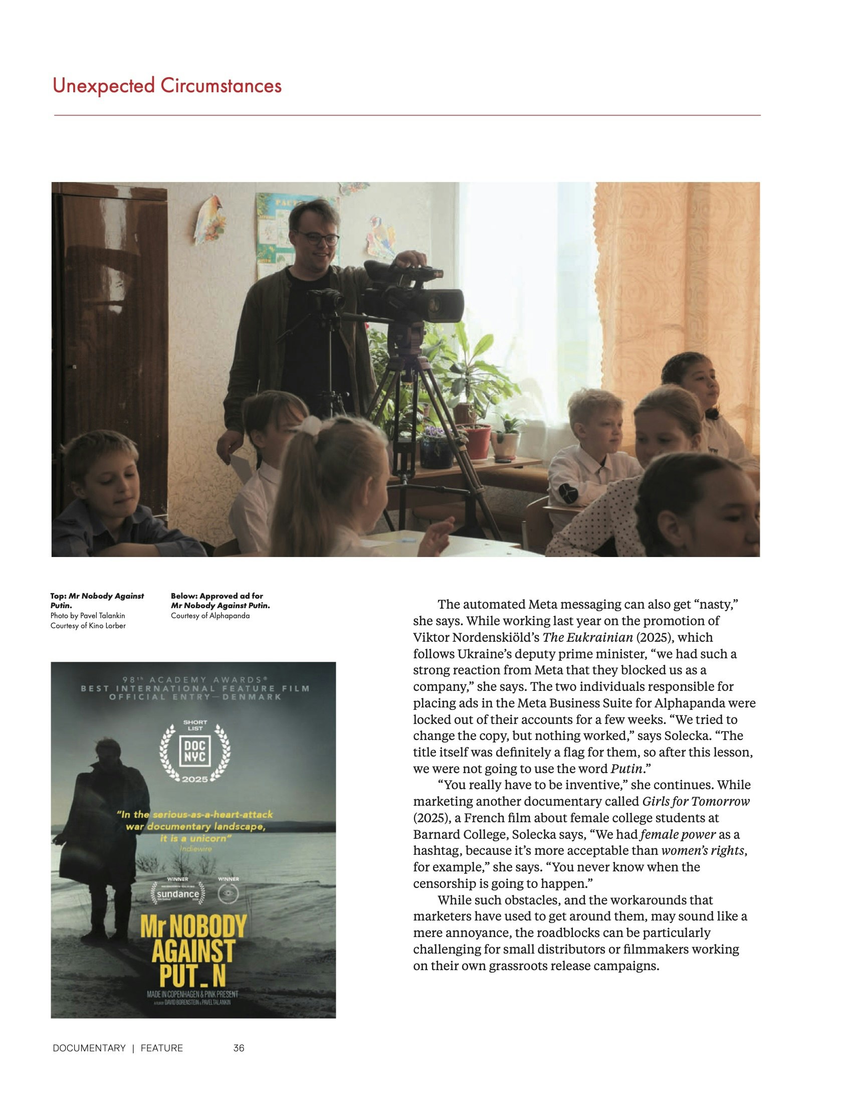 Excerpt from Anthony Kaufman's reporting on Meta's restrictions of social issue and political documentaries‘ boosted ads