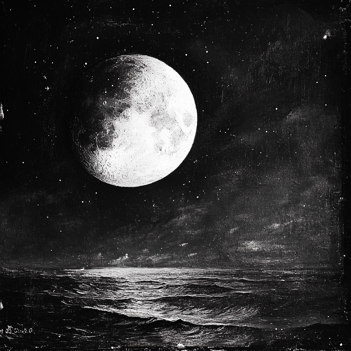 The moon gleaming over lapping waves