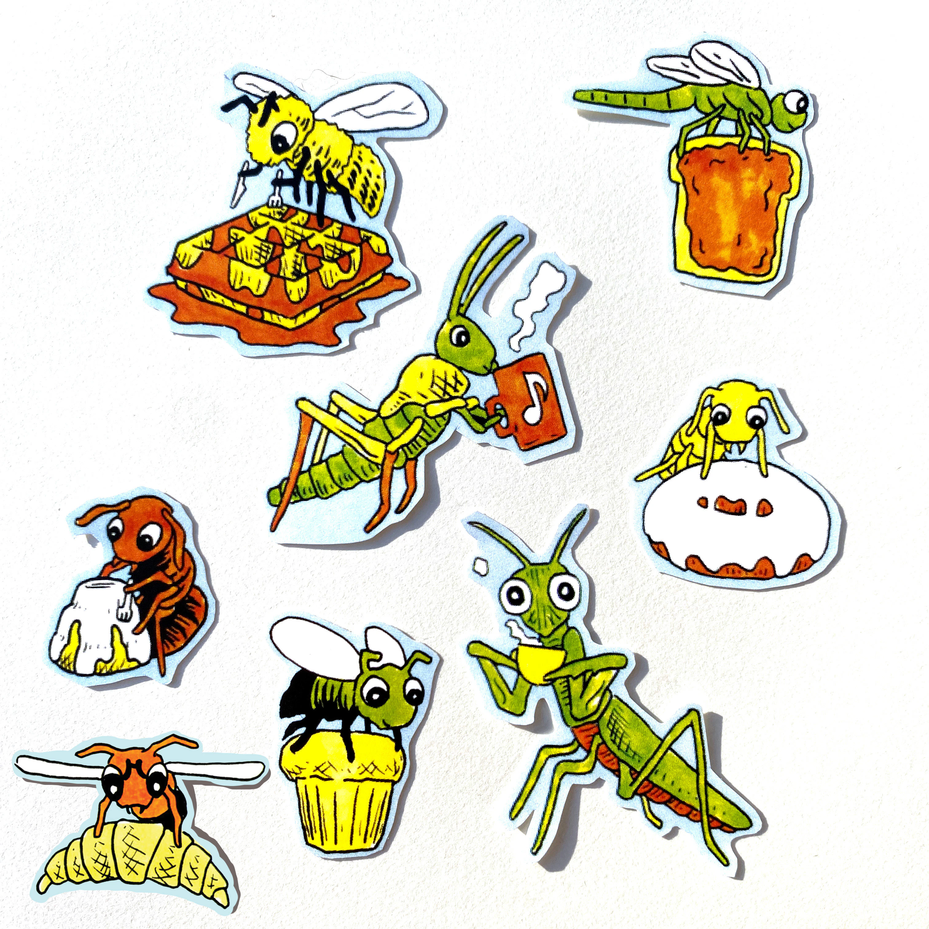 An image of the bugs that come in the sticker pack.