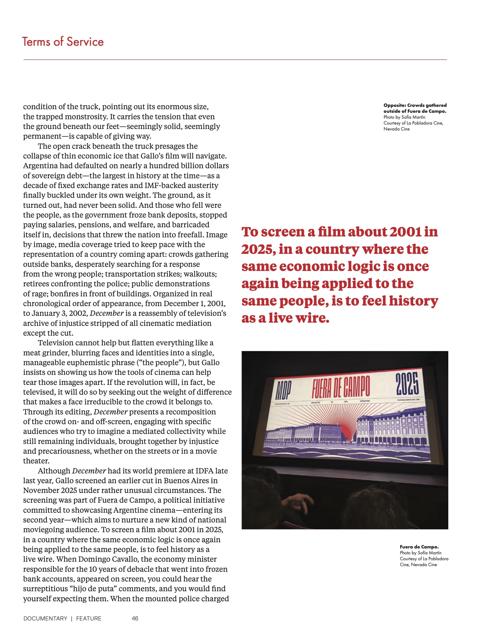 Excerpt from Lucía Requejo‘s essay feature on Fuera de Campo and Lucas Gallo‘s December