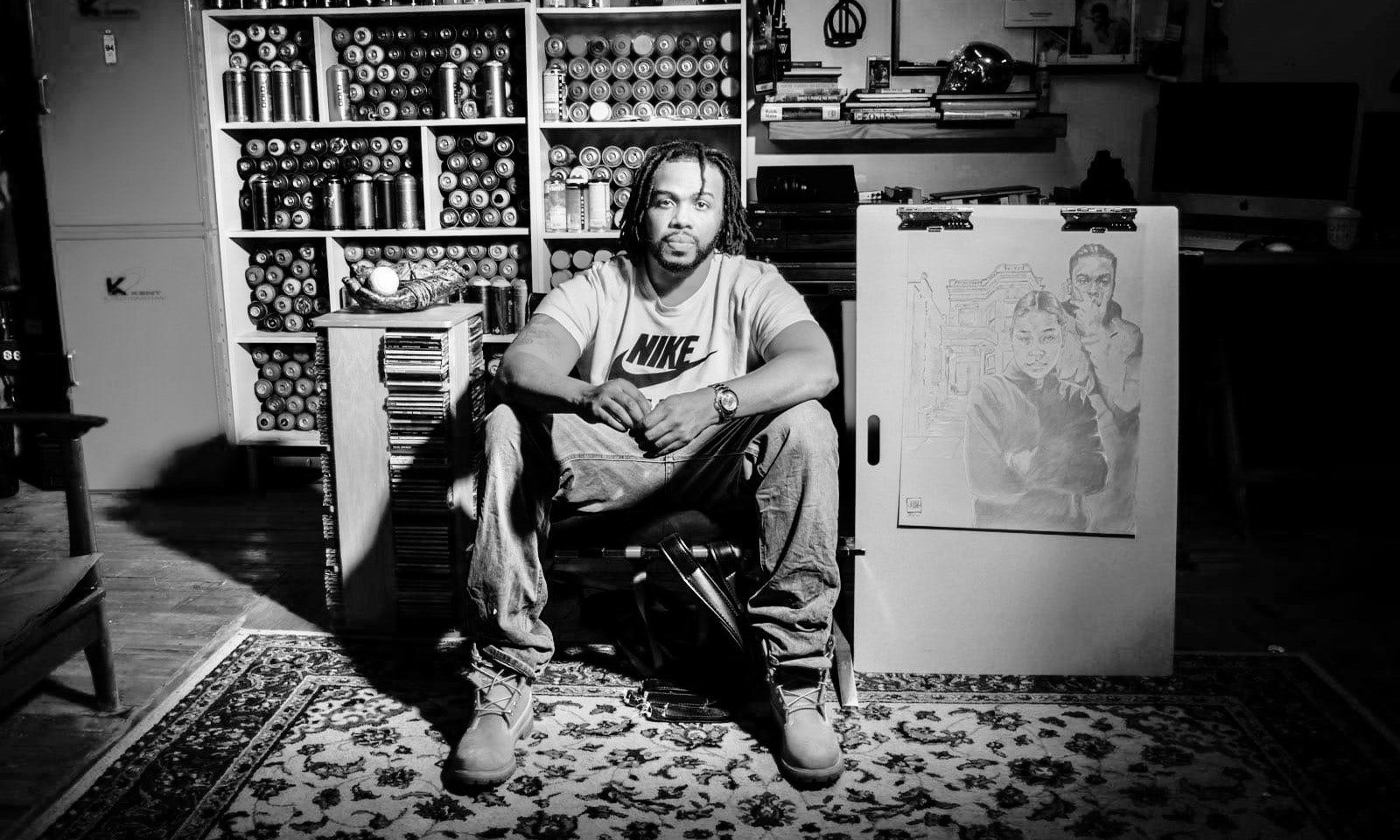 Chicago Artist Jamiah Calvin in his studio