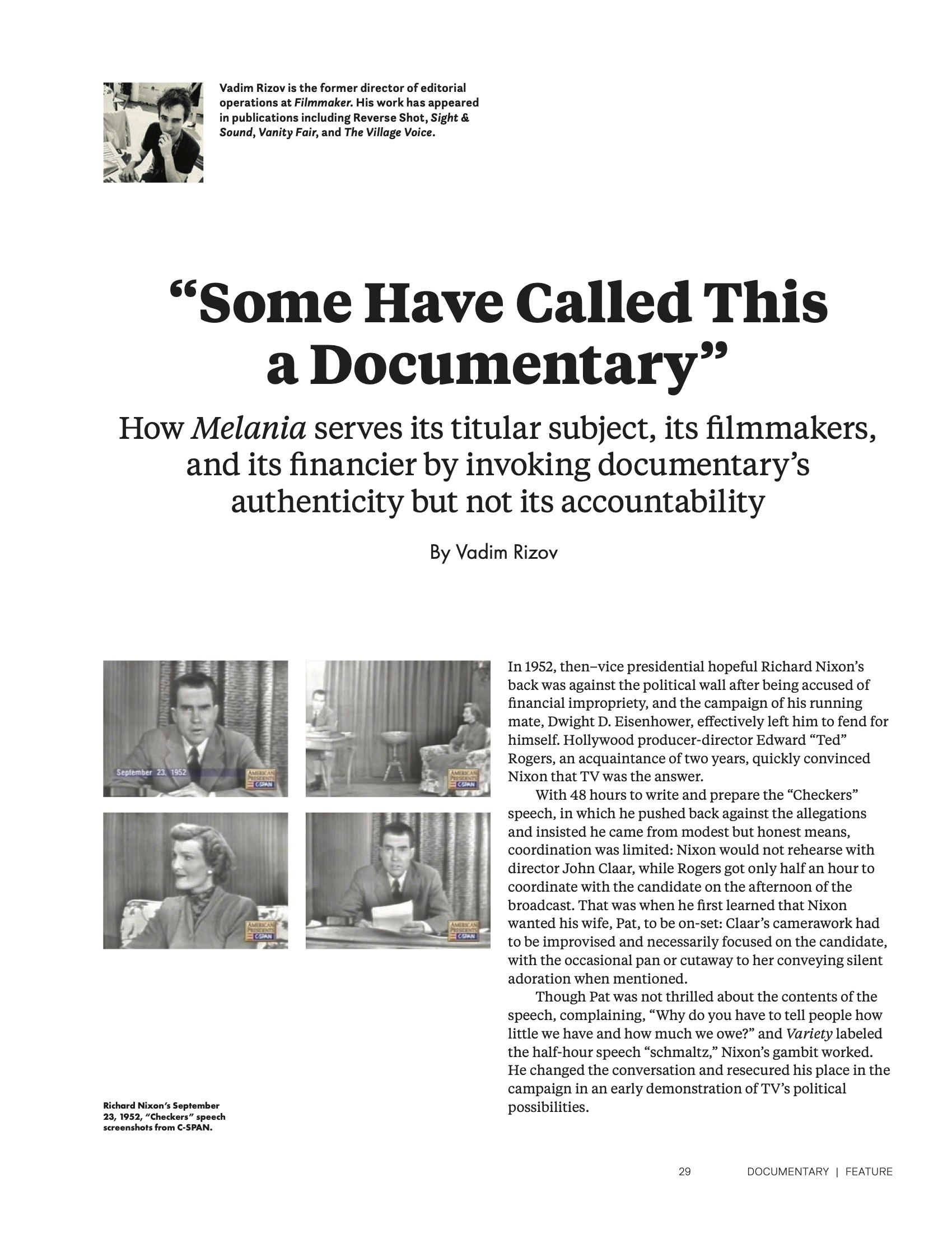 Excerpt from Vadim Rizov‘s feature on Melania