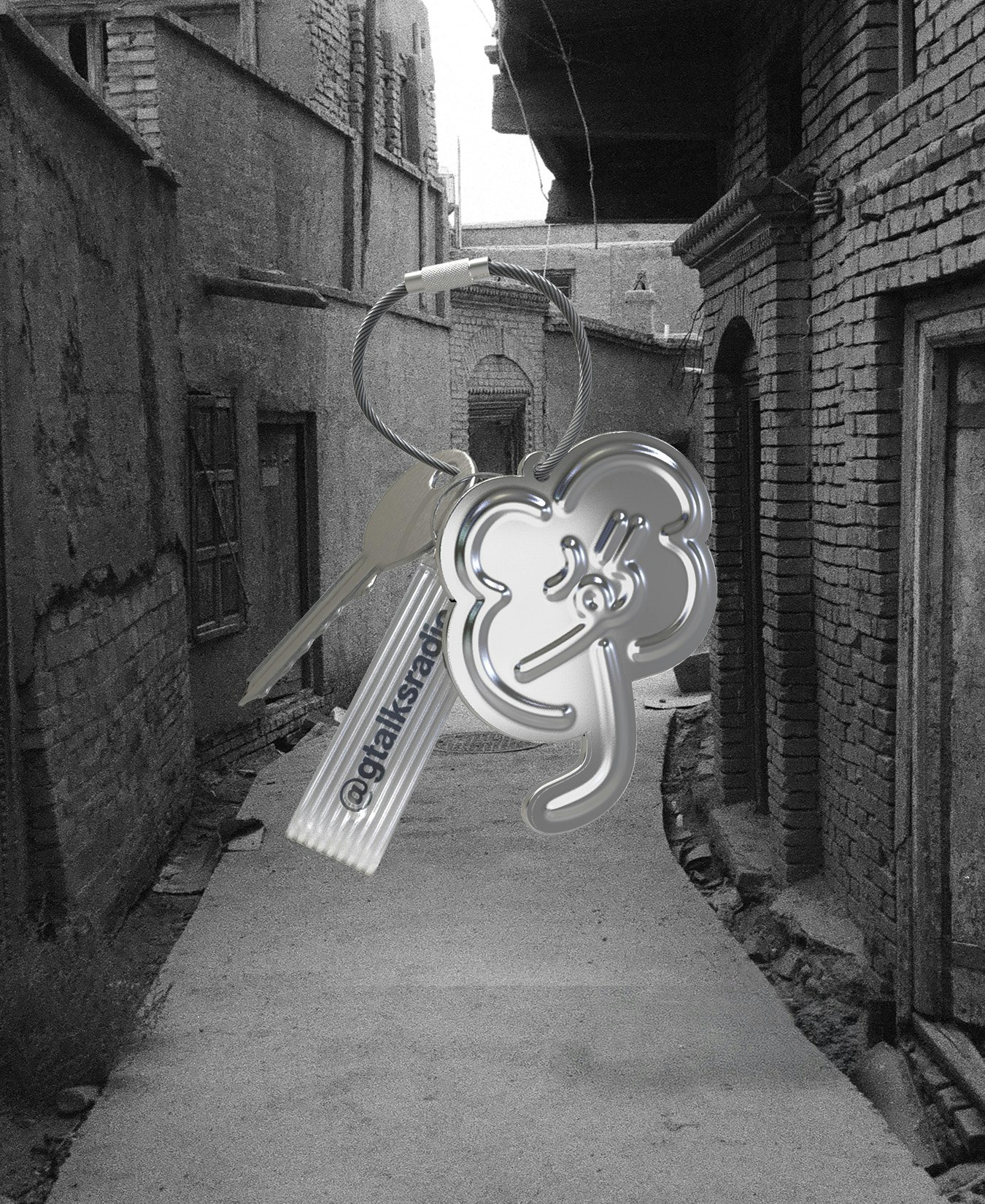 gtalks! steel wire metal keychain, background film photo taken by Gulnihal in Kashgar