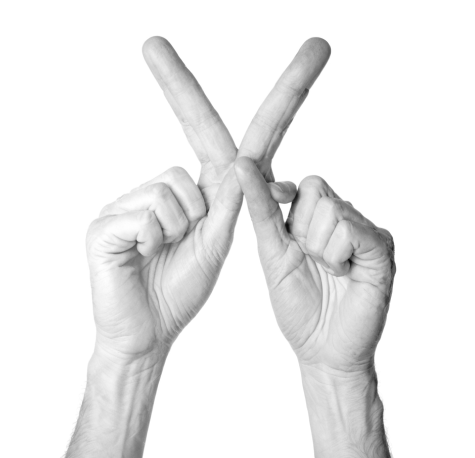 ai image of two hands making the letter X but the fingers are not anatomically accurate