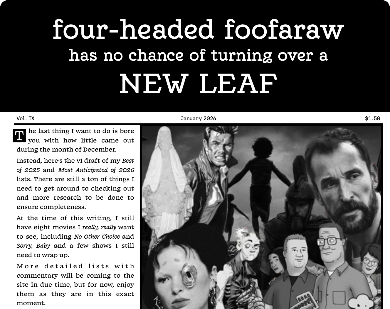 Four-headed Foofaraw zine for Extra Special Subscribers