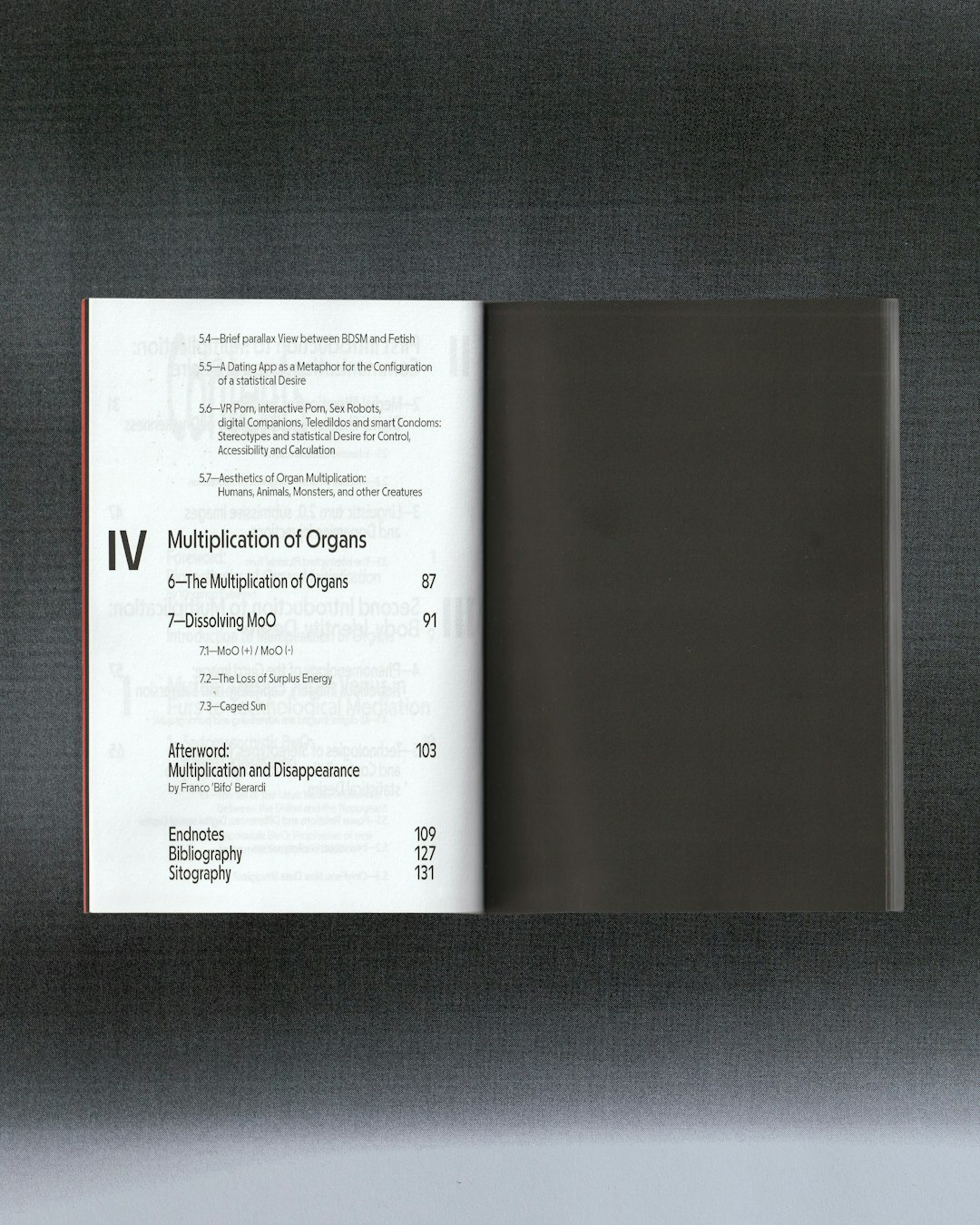 Contents Page Scan of Multiplication of Organs Manifesto