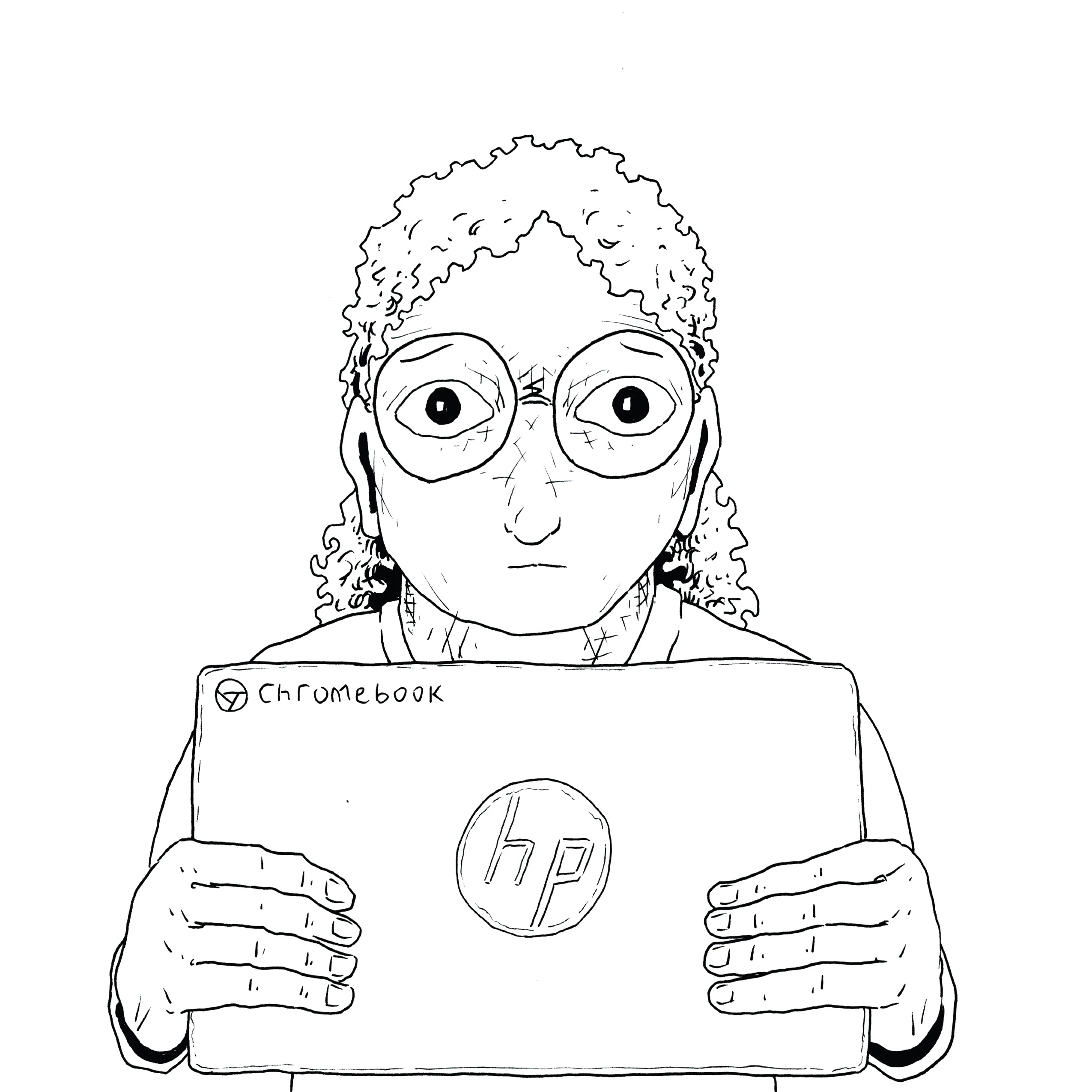 A girl holding a Chromebook.