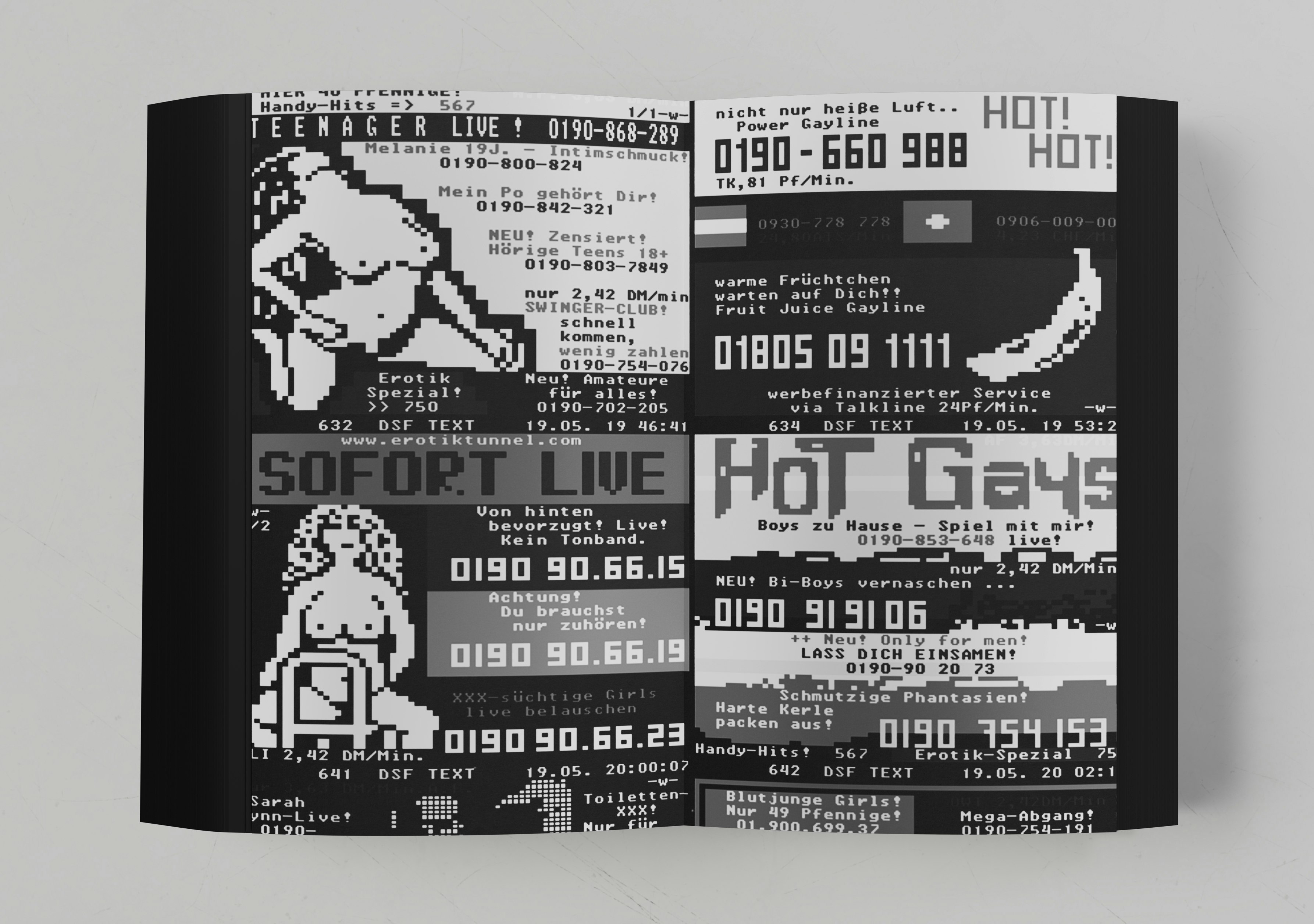 Stills from emulation of Teletext Babez by Dragan Espenschied