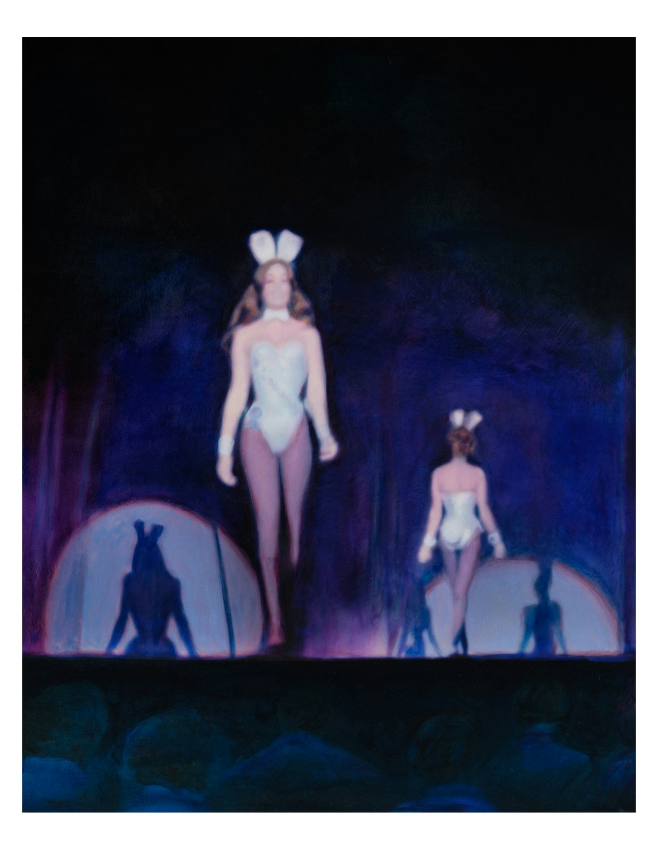 Talent Showcase (2024), oil, ink, and encaustic on silk and wood, 32.75 x 26.25"