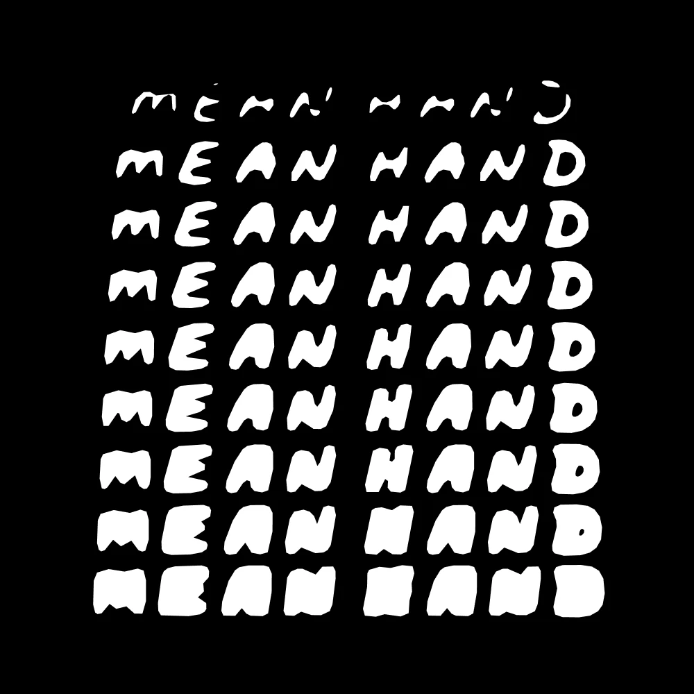 Mean Hand typeface shown in all nine weights, from barely-visible Thin at the top to solid Black at the bottom