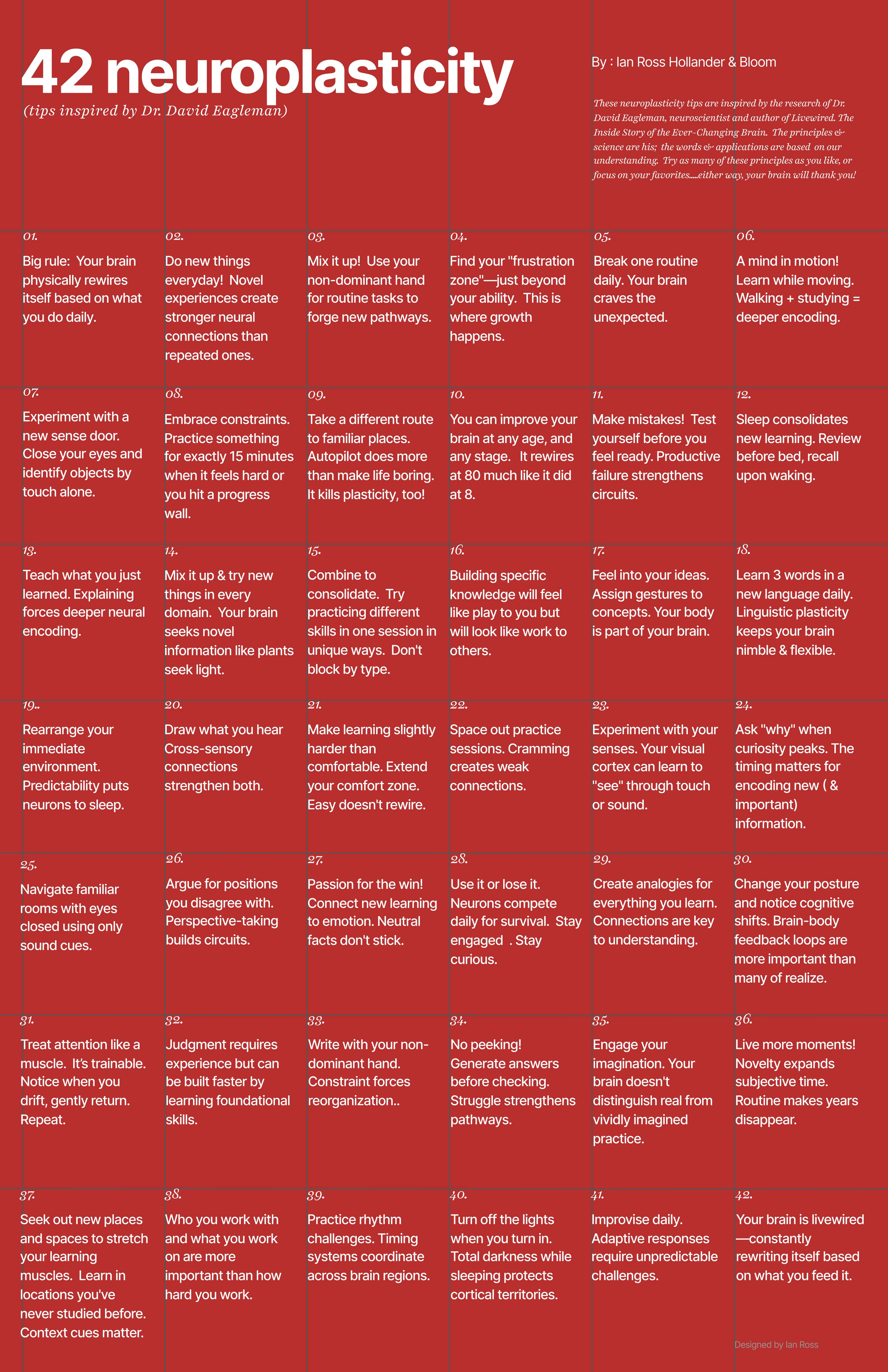 42 Neuroplasticity Tips for a Healthy Brain at Any Age.  (Inspired by Dr. David Eagleman)