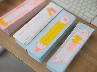 Mostly Charlie riso-printed bookmarks