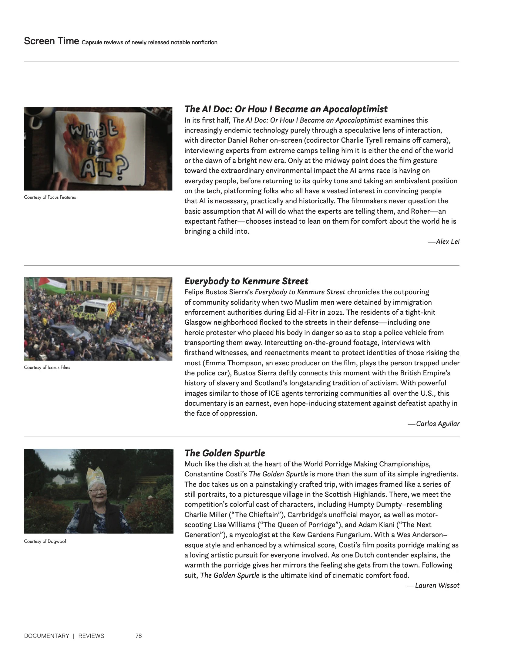 Three reviews from Screen Time