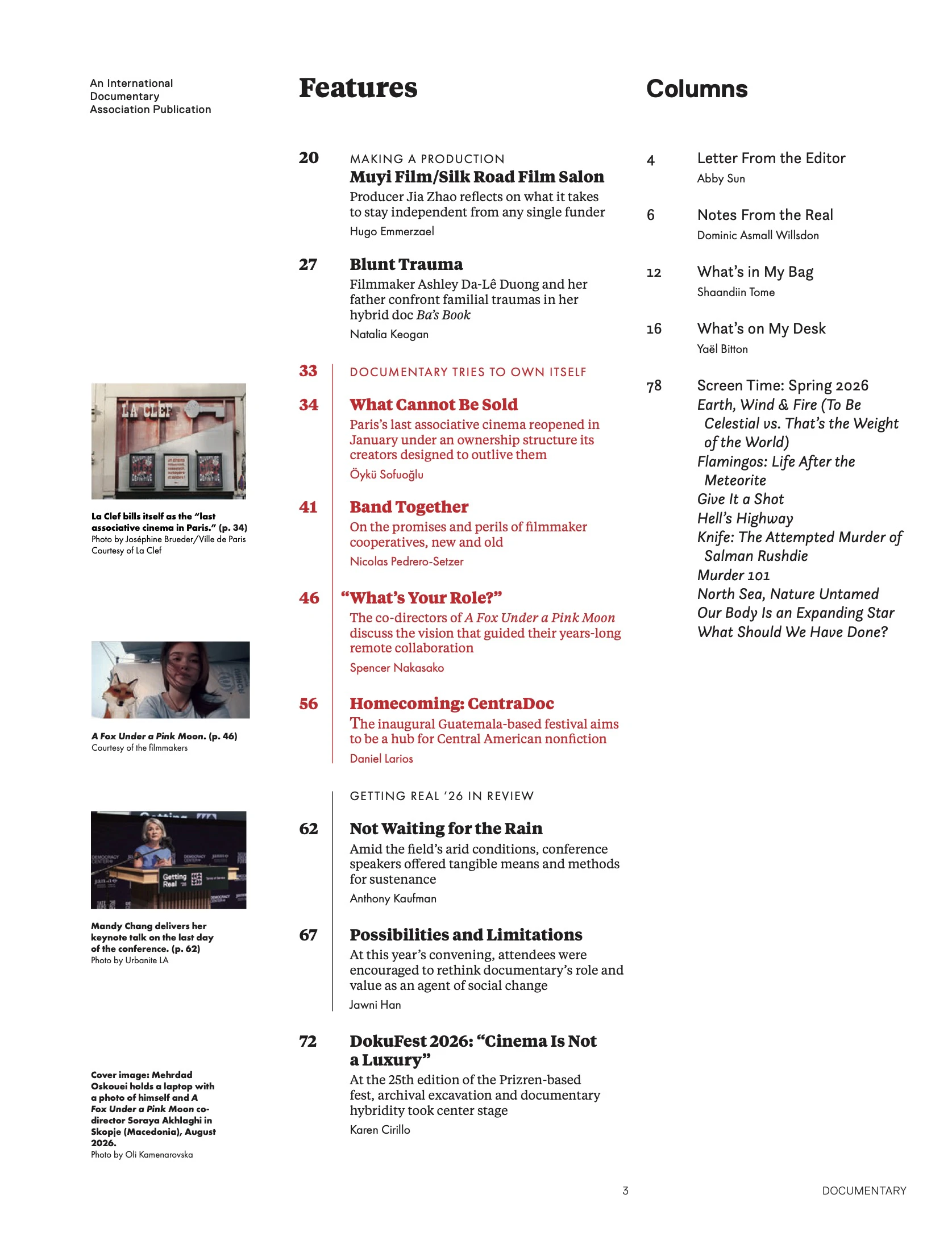 Table of contents for our Fall 2026 issue