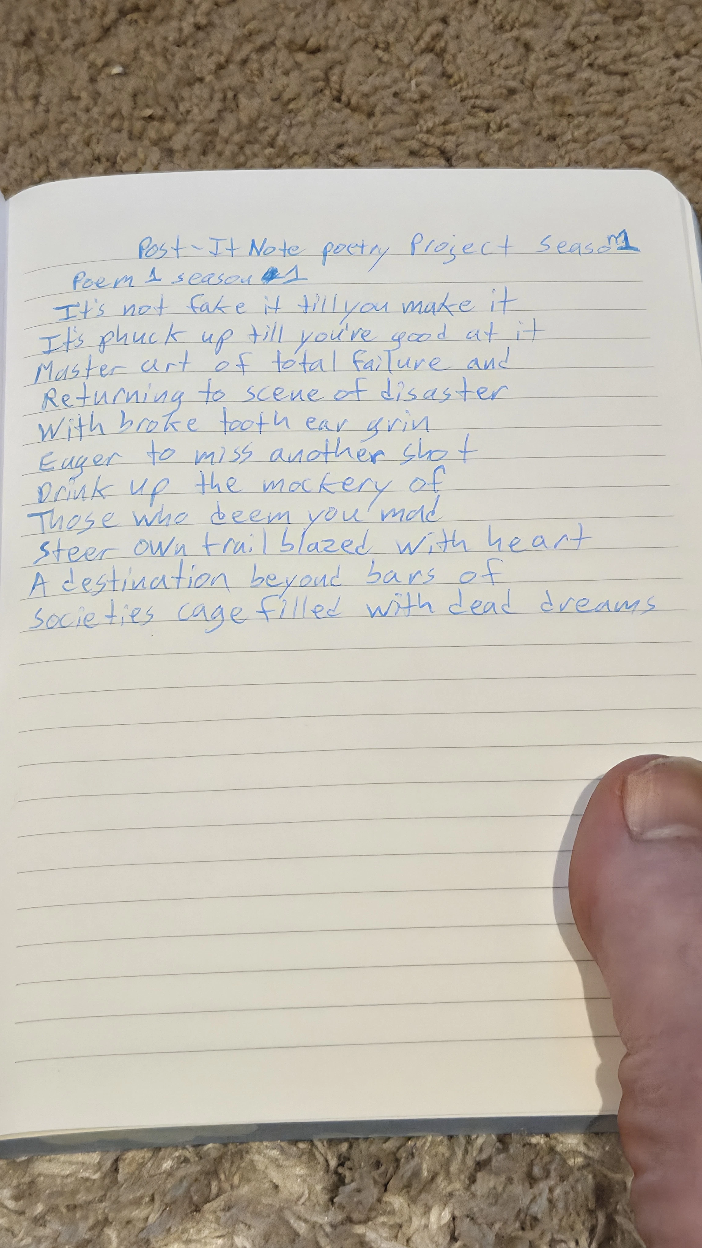 The poem captured in the notebook for posterities sake.