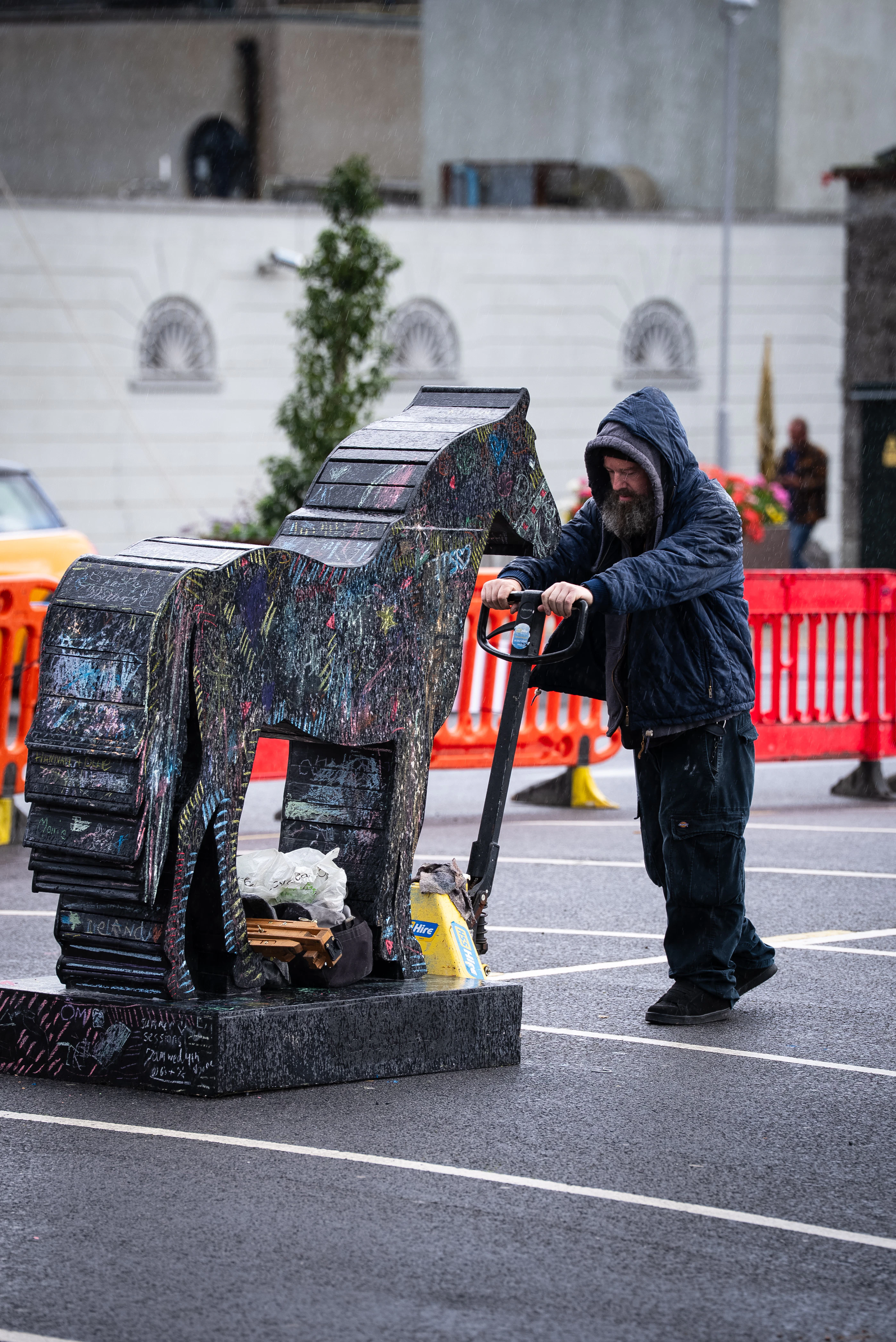 Movable sculpture is chalky 