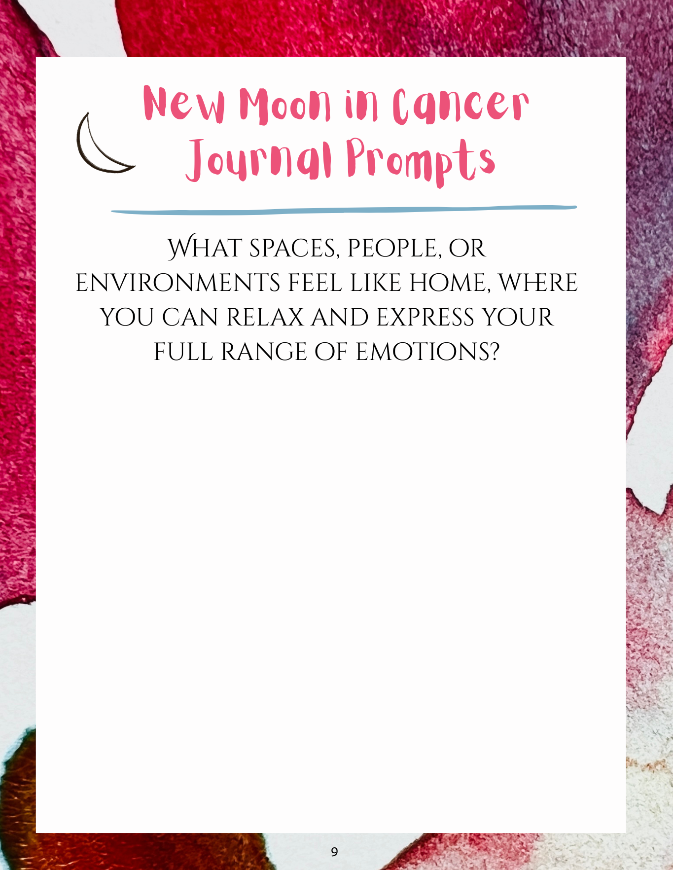 Each month has four journal prompts, two for each moon cycle (New and Full).