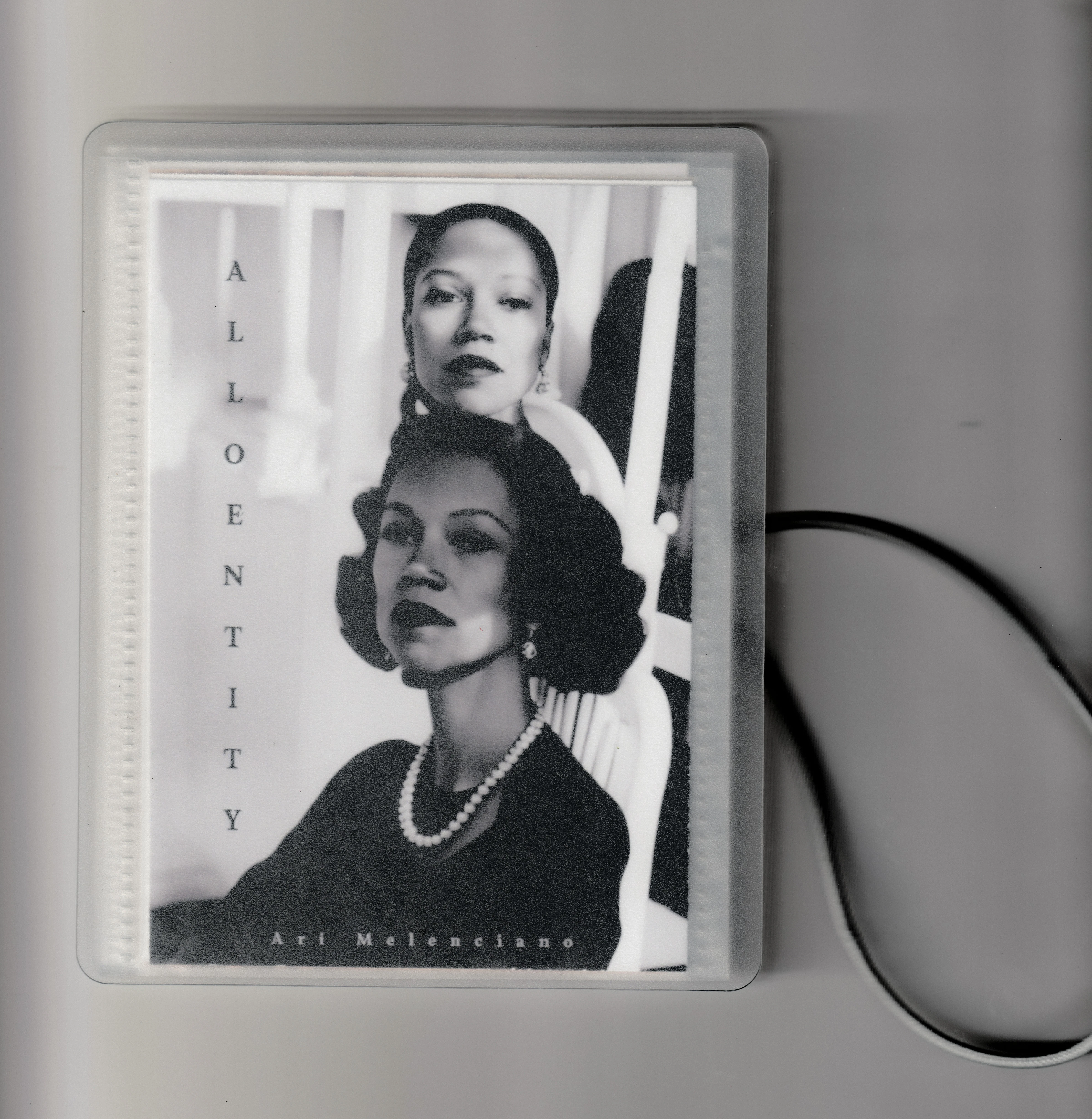 A scan of the Alloentity booklet (a retro-surrealist styled portrait of two headed woman gazing away from the camera)