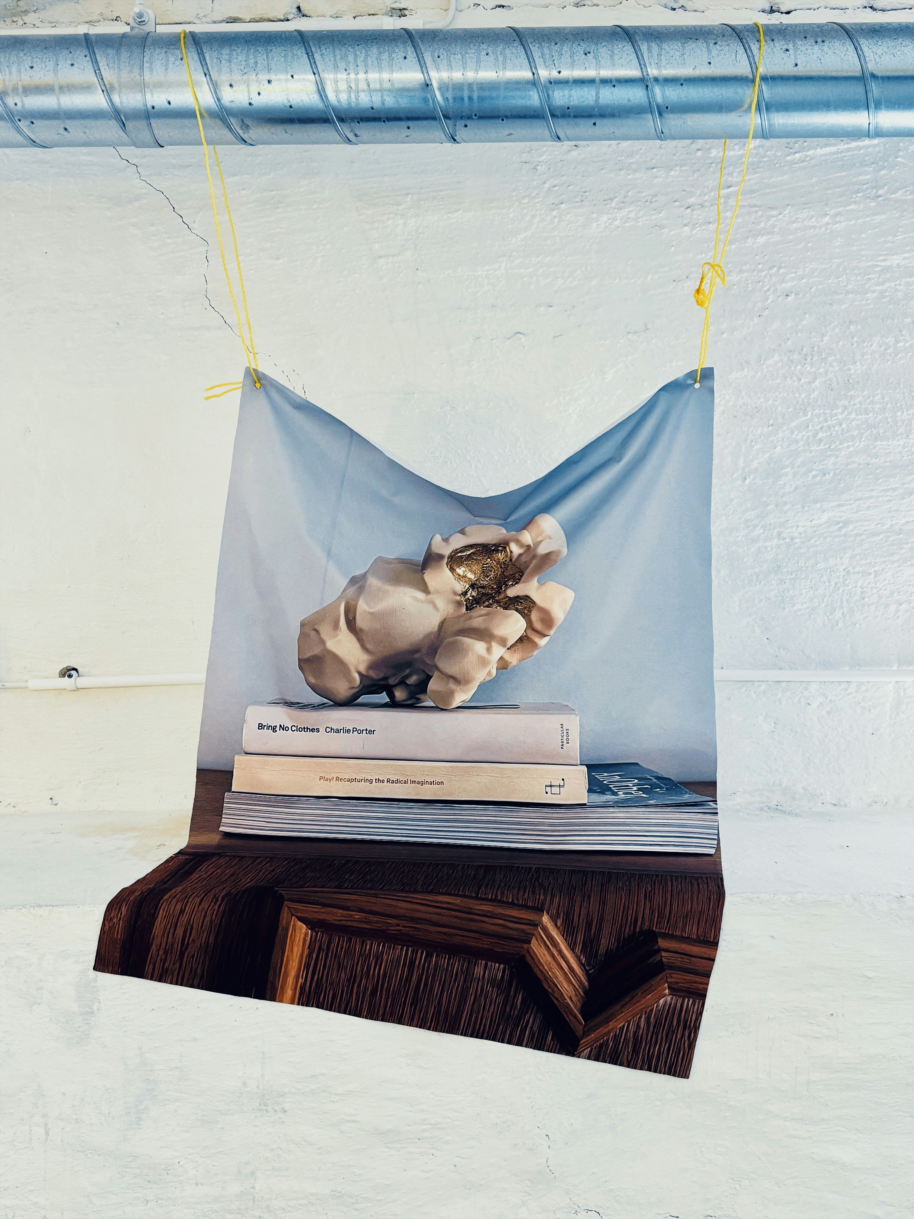 A Print of a Gilded Popcorn on Books and a Shelf