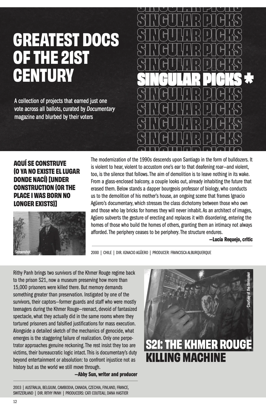 Excerpt from opening of Singular Picks list