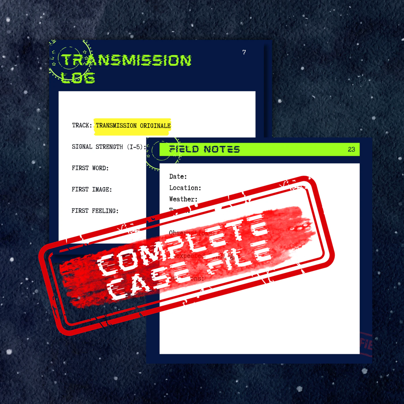 Preview of the DISCLOSURES 'R US Complete Case File workbook showing transmission logs and field notes pages stamped “Complete Case File.”