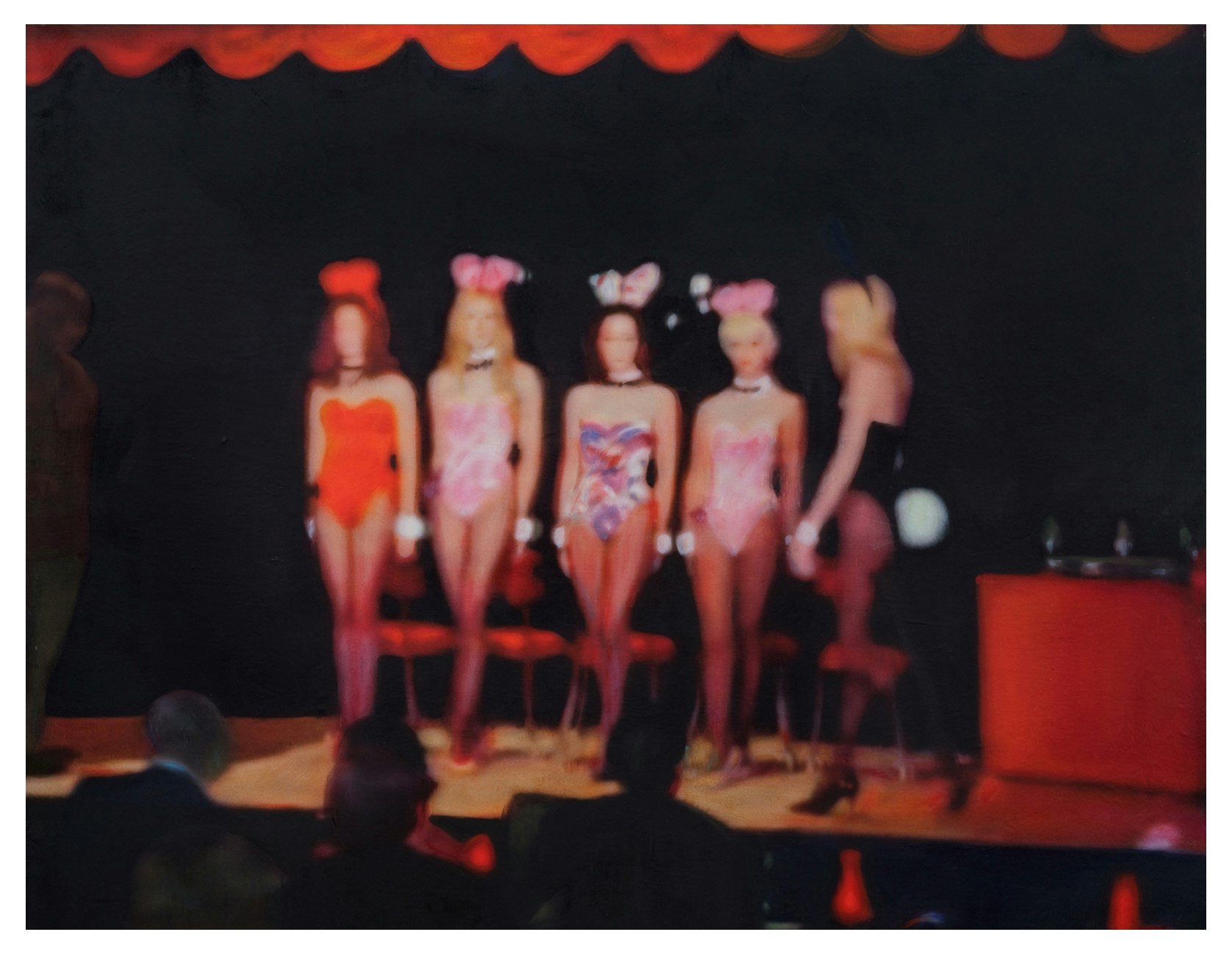 The Pageant (2023), oil, ink, and encaustic on silk and wood, 31.5" x 37.25"