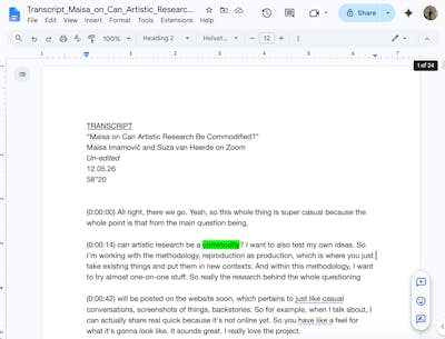 Transcript of :: Maisa on Can Artistic Research Be Commodified ?