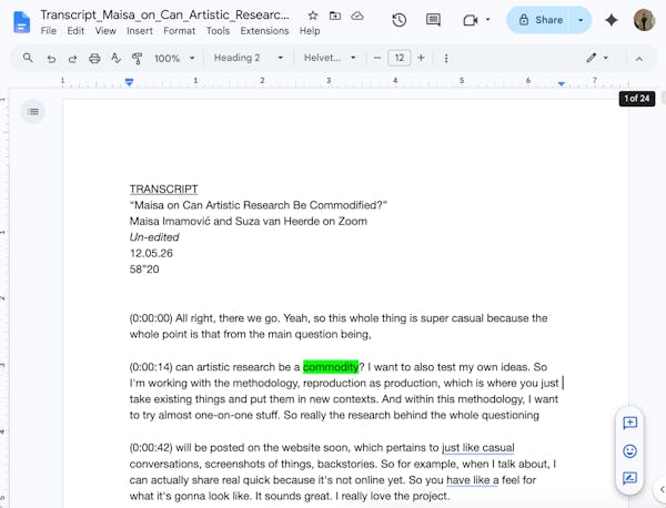 Transcript of :: Maisa on Can Artistic Research Be Commodified ?