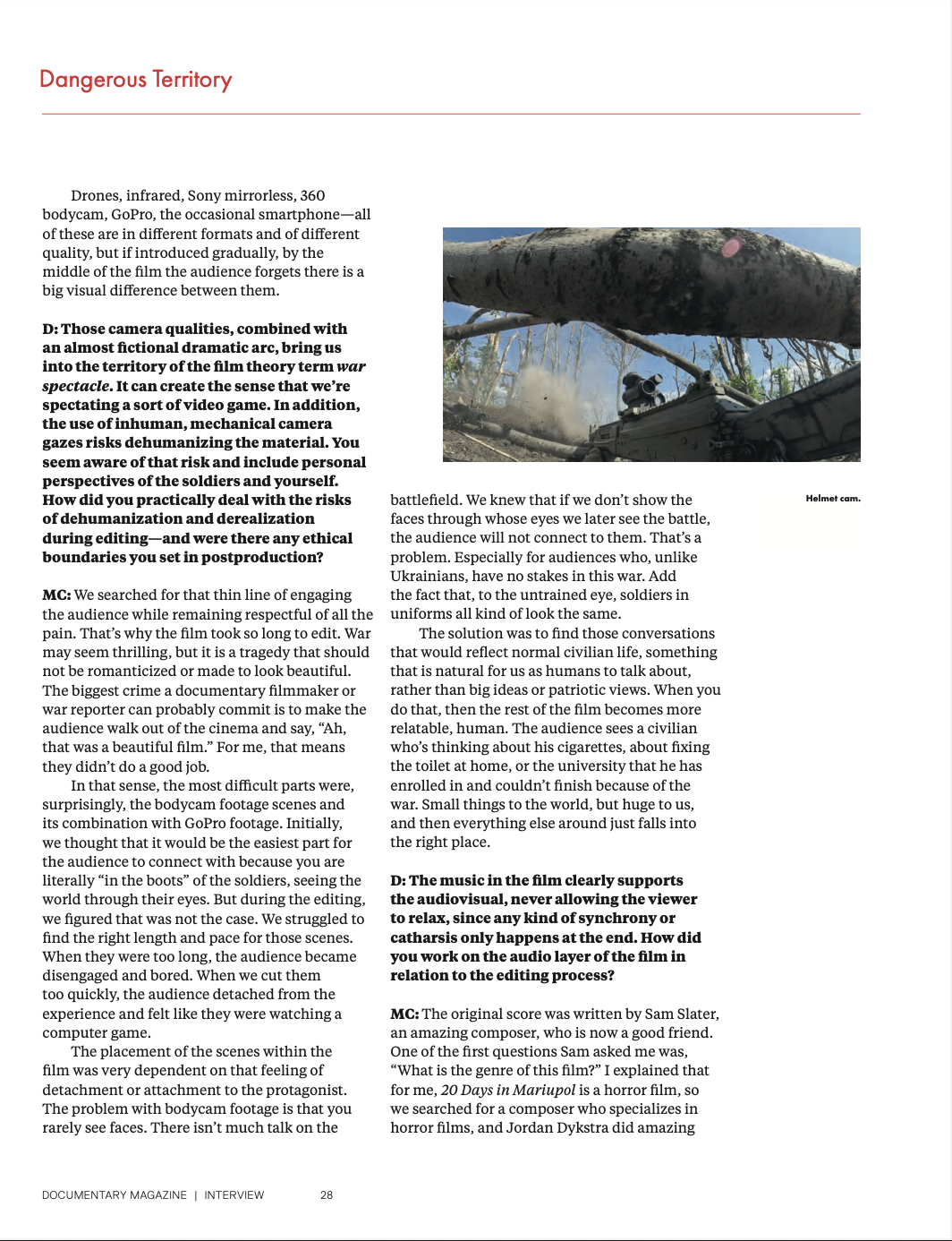 Excerpt from Sonya Vseliubska's interview with Mstyslav Chernov on 2000 Meters to Andriivka.