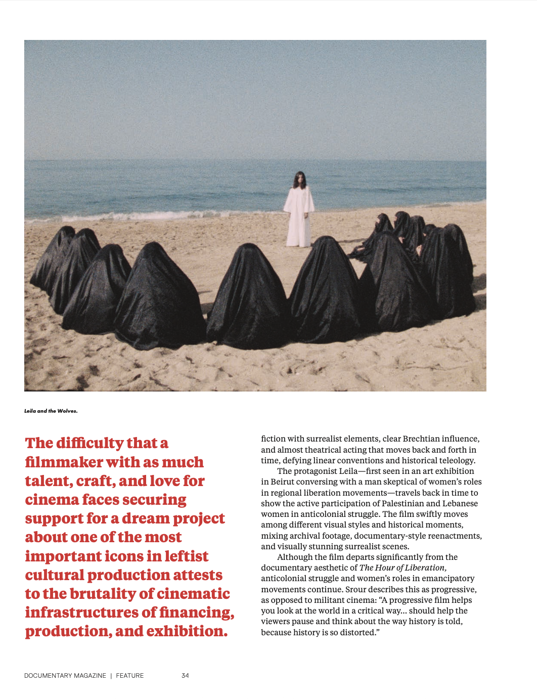 Excerpt from the cover feature "First Against the Wall," on Heiny Srour. 