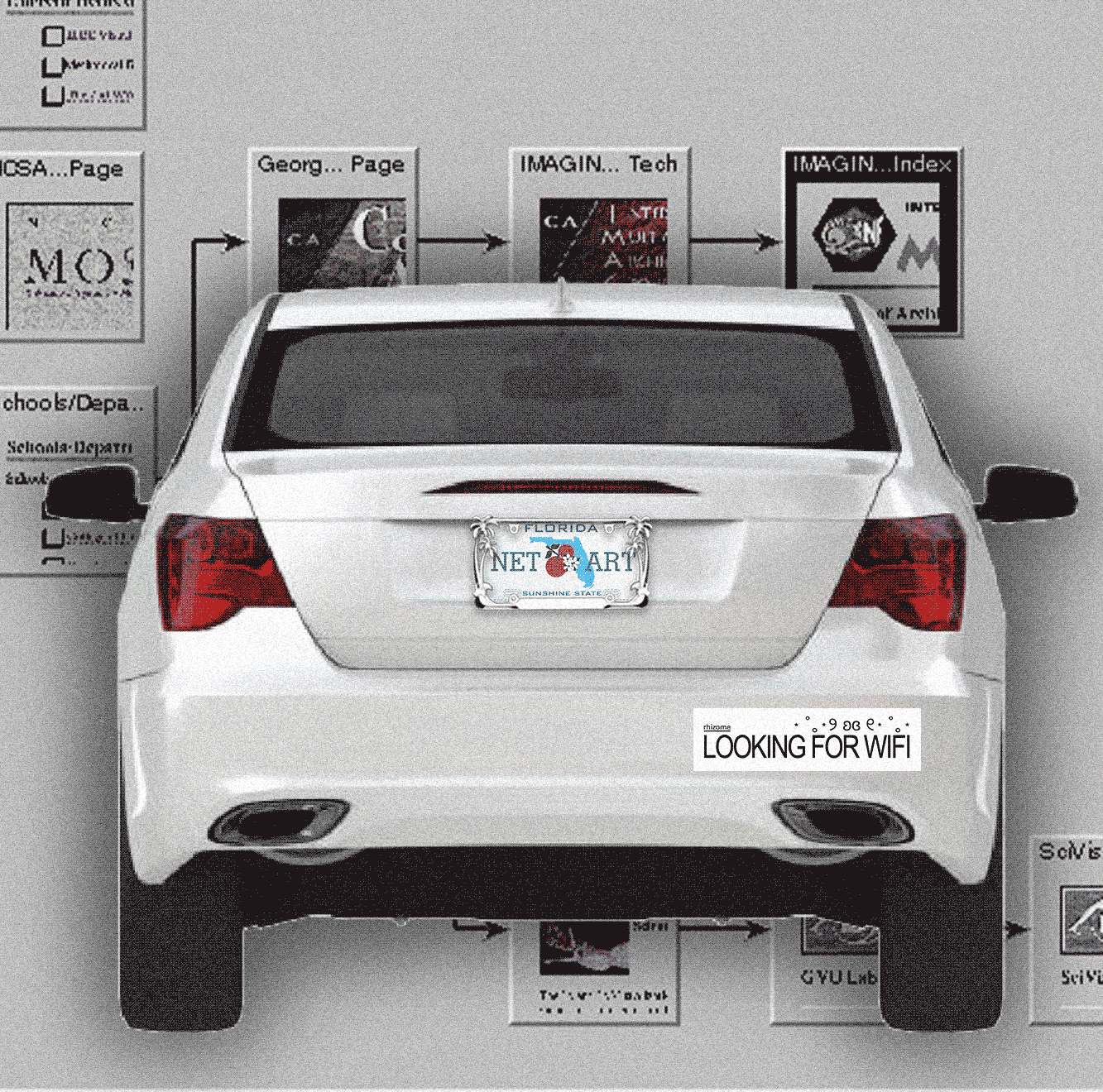 car showing the looking for wifi sticker