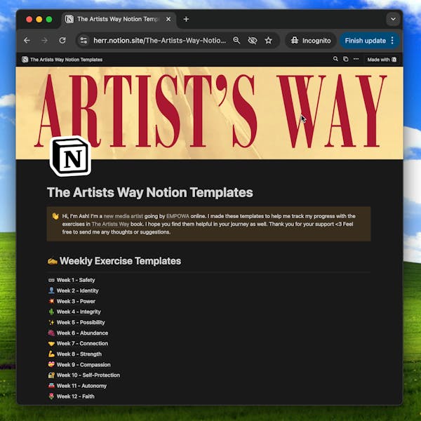 the Artists Way exercises - Notion templates