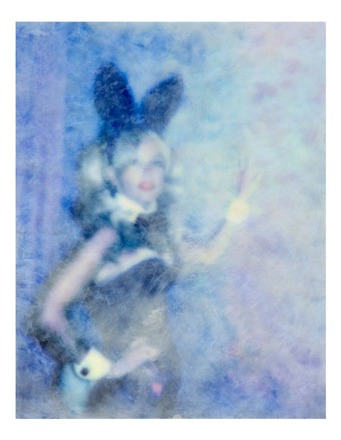 Blue Mood (2024), oil, ink, and encaustic on cotton and wood, 41 x 52"