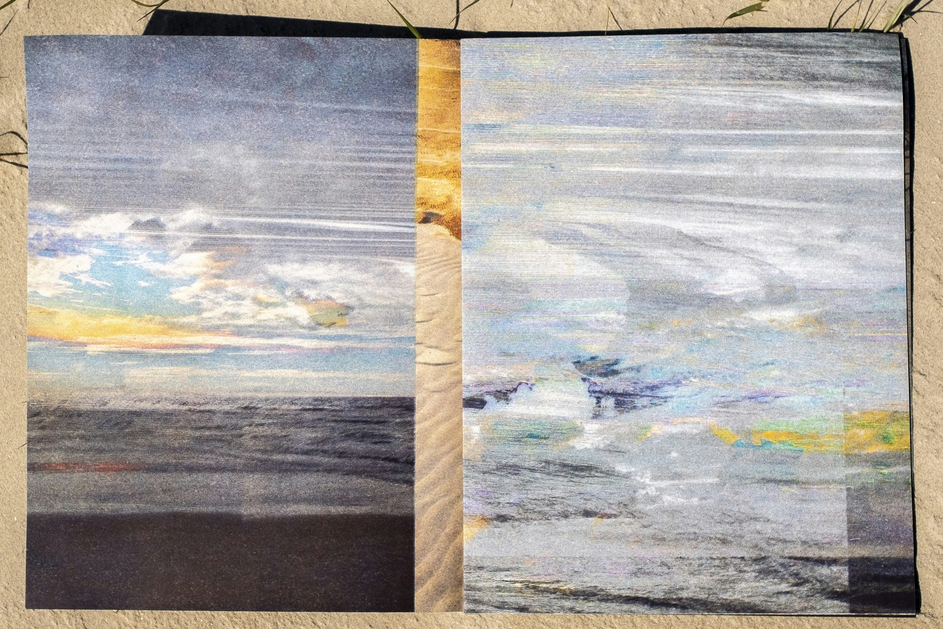 Page spread showing misimpositioned images in assembled book