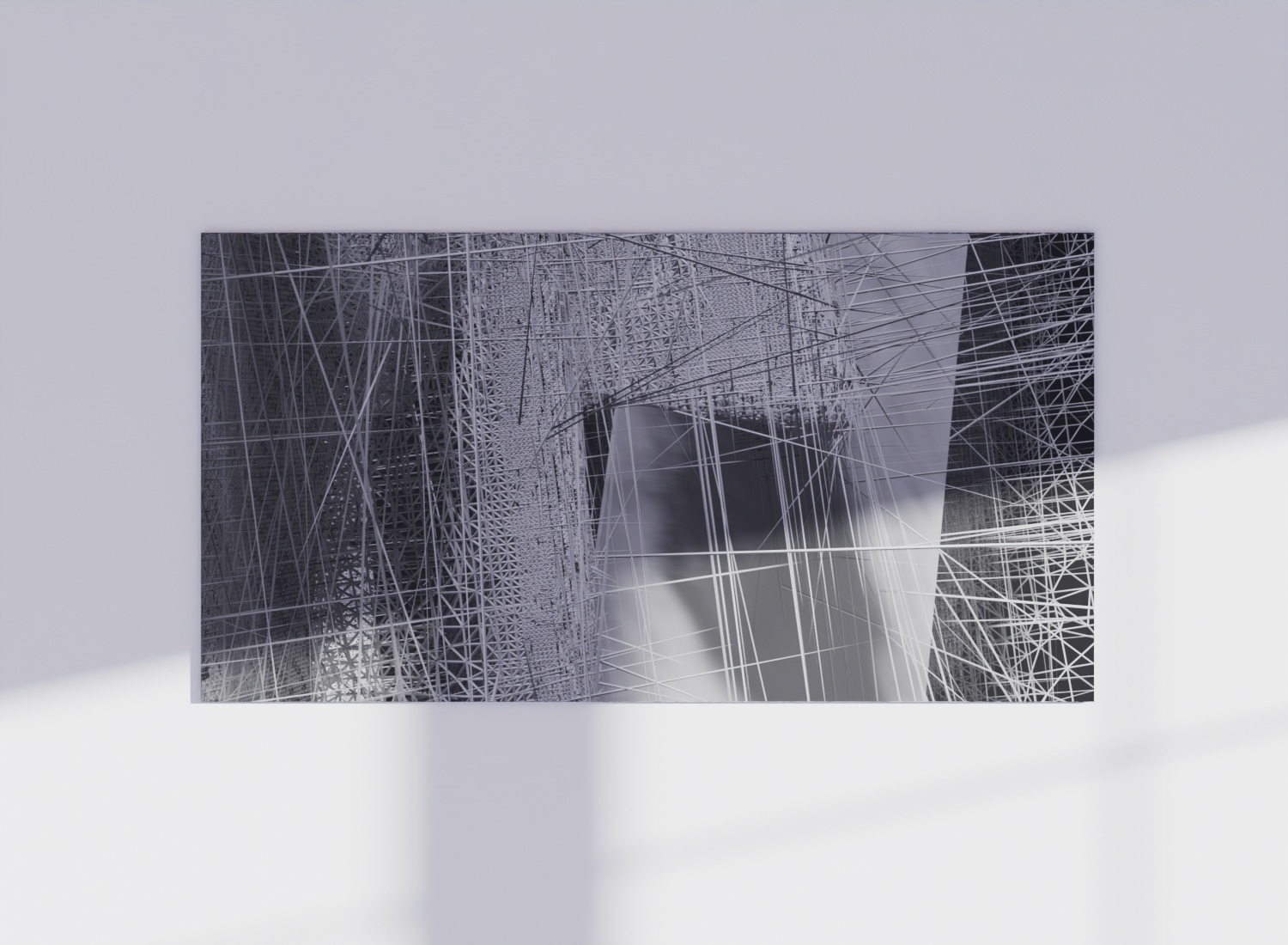 black and white print on Dibond depicting a 3D wireframe world
