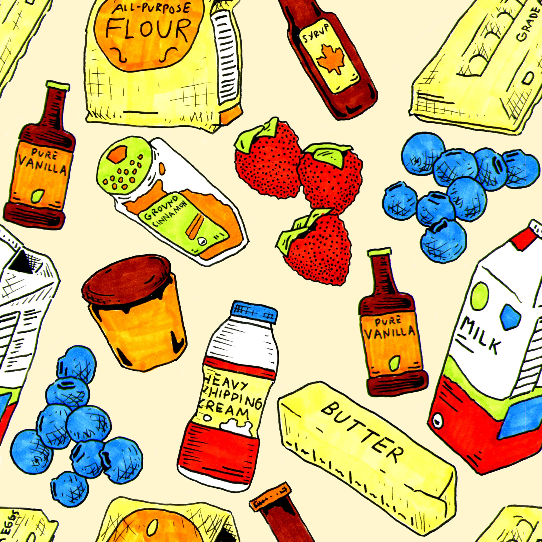A pattern based on baking ingredients.