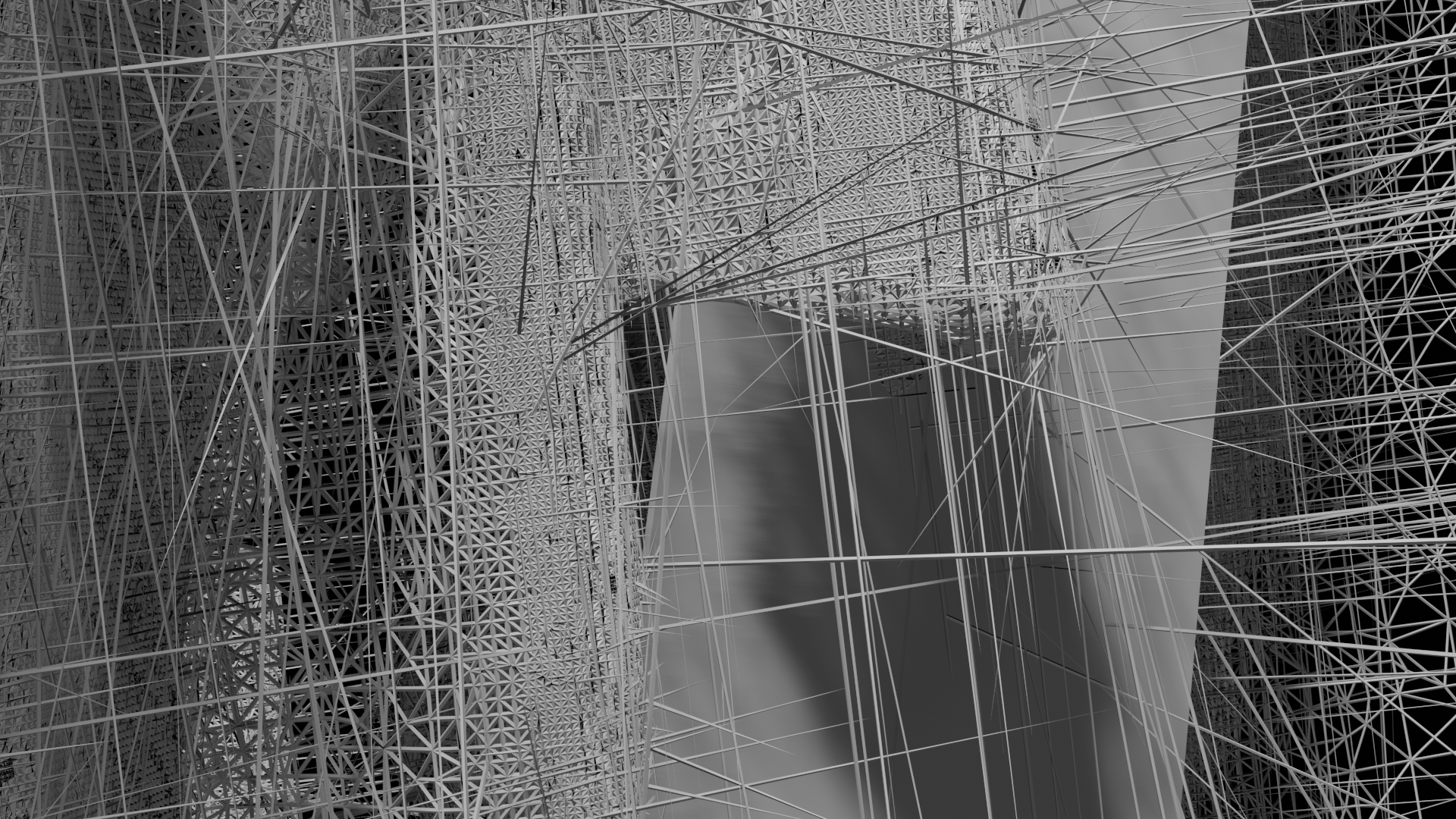 black and white print on Dibond depicting a 3D wireframe world