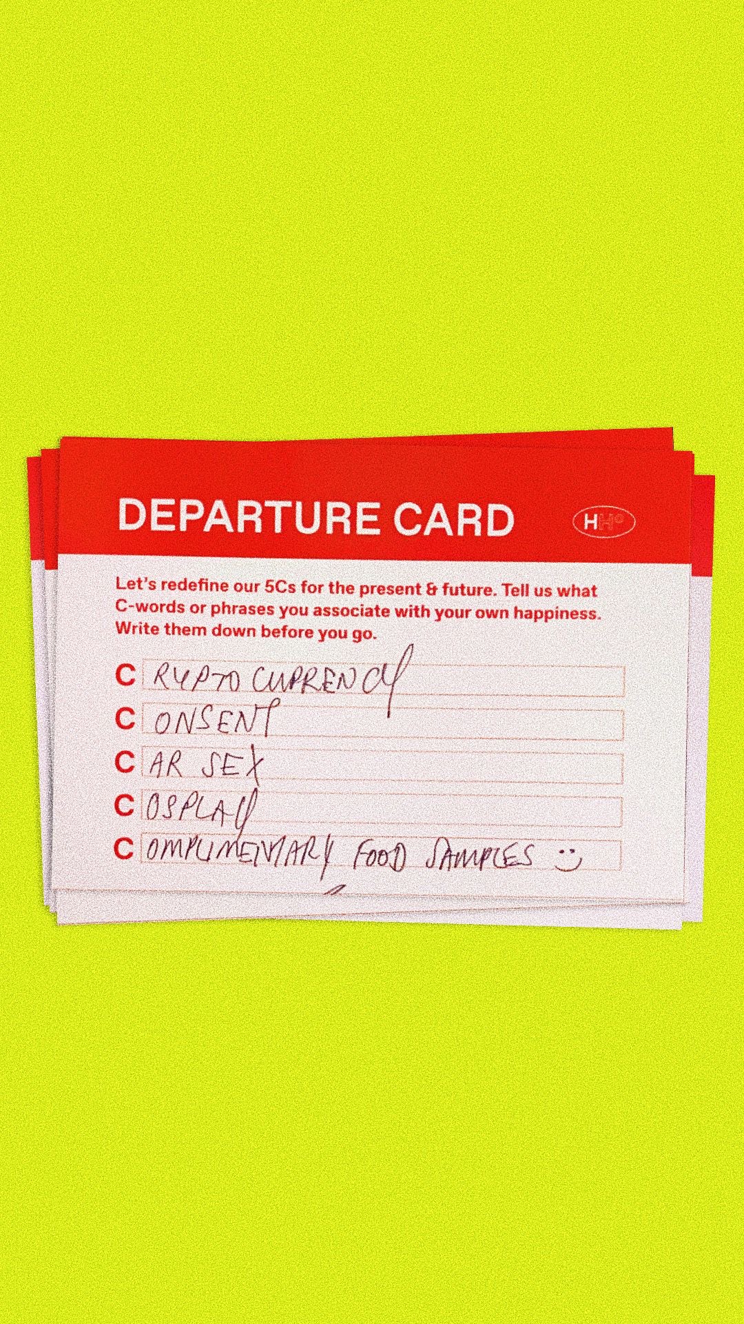 Filled out departure card sample