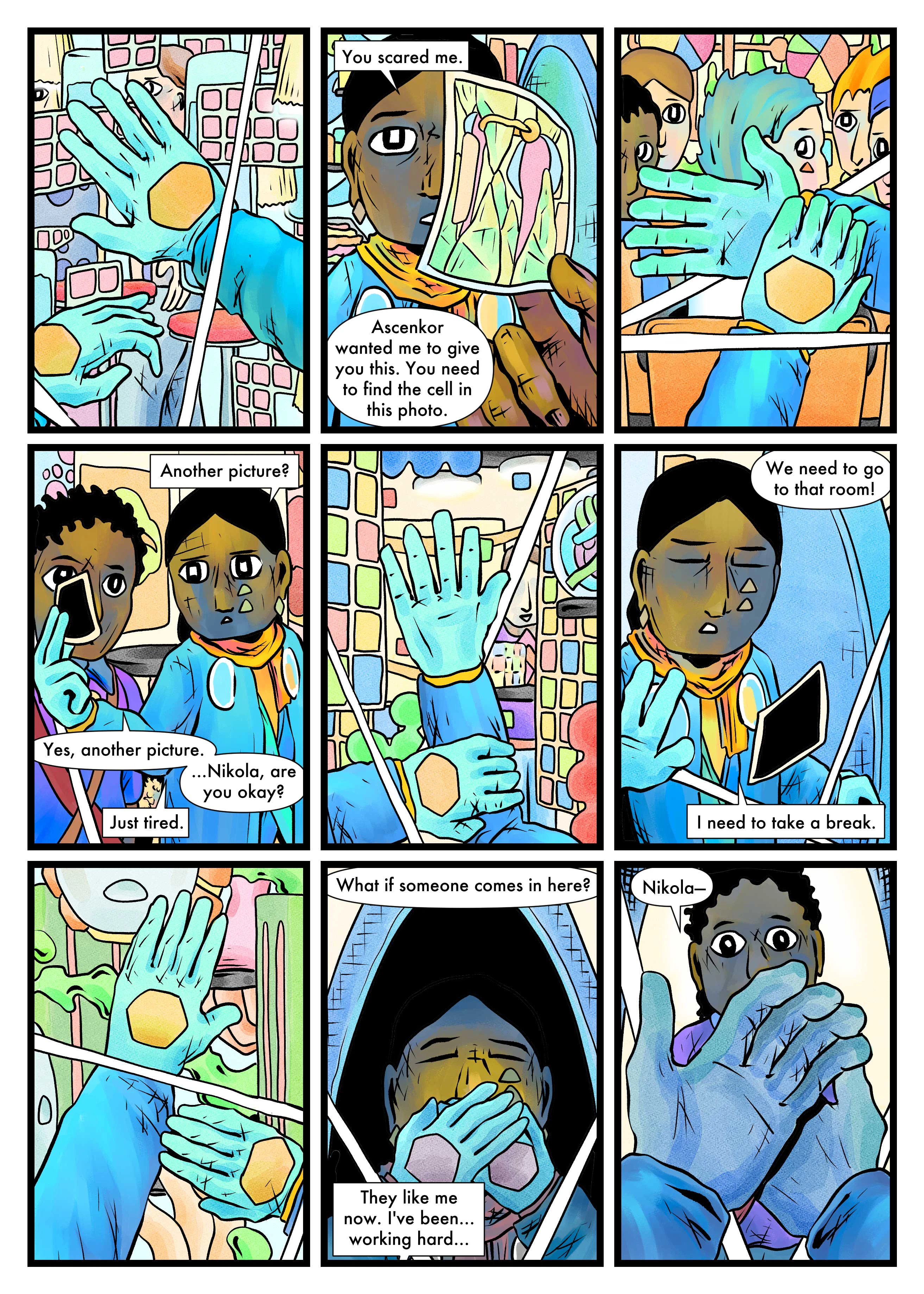 A scene from later in the comic. Nikola talks with a possible friend.