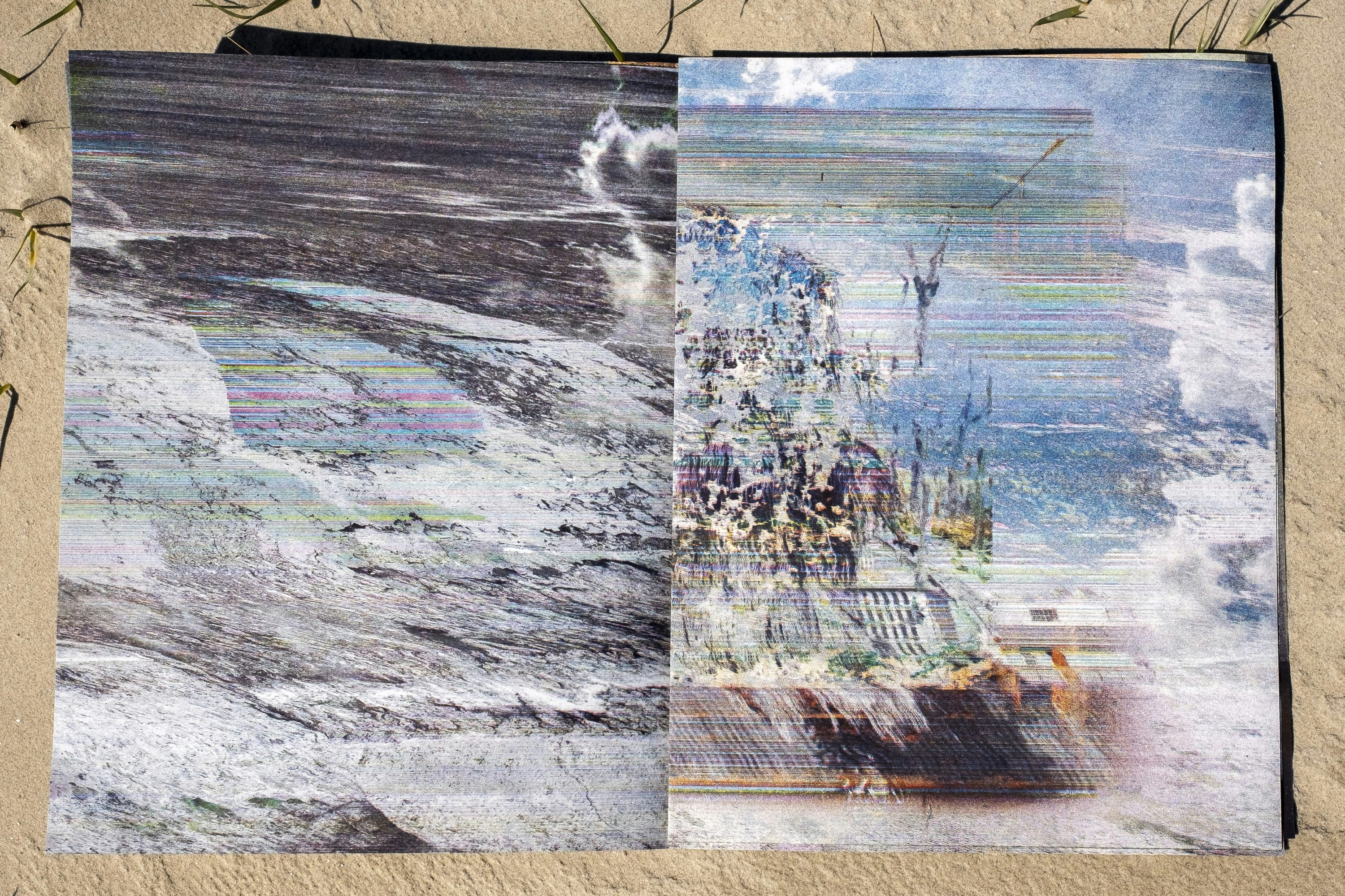 Page spread showing misimpositioned images in assembled book